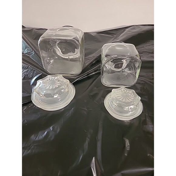 (2) Vintage Anchor Hocking Square Kitchen Jar Canister Clear Glass Starburst Lid - Picture 5 of 9